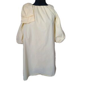 Zara, Morocco, Women's 13/14 Yellow 100% Viscose Cold Shoulder Mini Dress